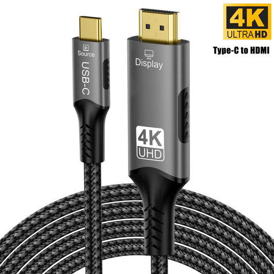 Type-C to HDMI 4K@60Hz HD Video Conversion Cable Same Screen Cable TV Computer Screen Projection Cable for iPhone16/15 MacBook