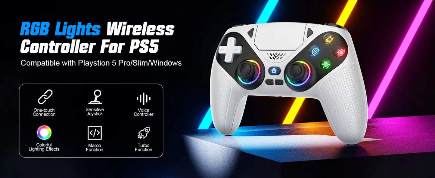 Controller For Playstation 5 PS5/PS5 Pro/Slim/PC Gamepads W/Hall Effect RGB Wireless Game Control Joystick Marco/Turbo Program