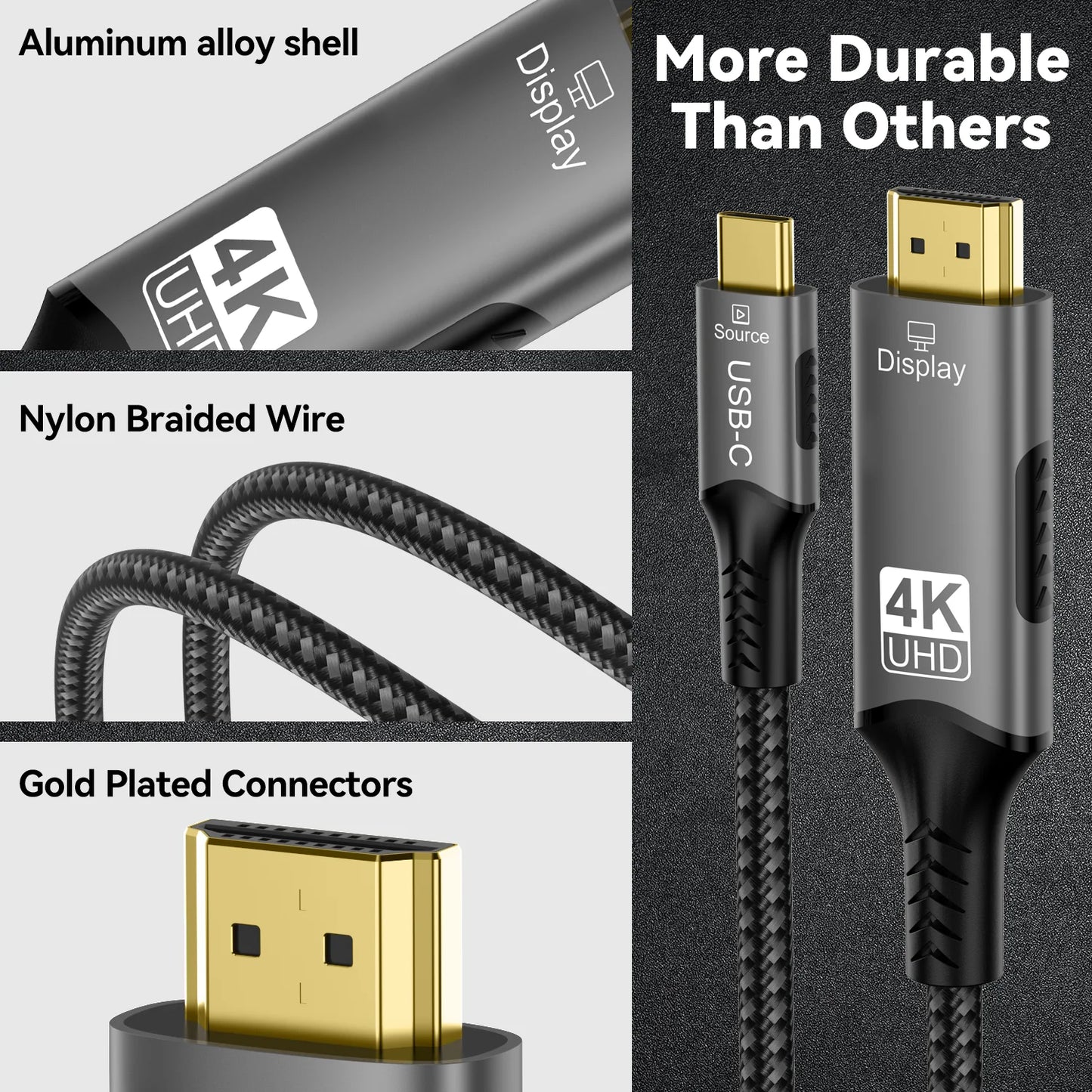 Type-C to HDMI 4K@60Hz HD Video Conversion Cable Same Screen Cable TV Computer Screen Projection Cable for iPhone16/15 MacBook