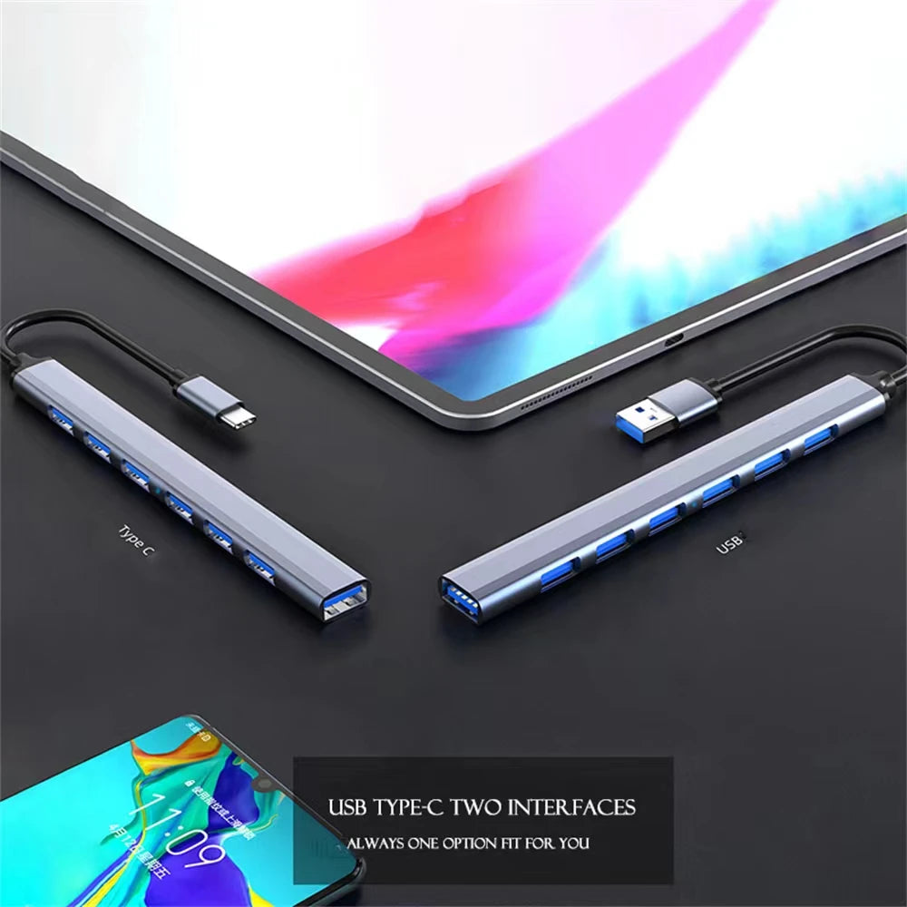 7 Ports USB 3.0 Type C HUB Expander Splitter High Speed OTG Adapter Docking Station For LaptopPC Hard Drive Mouse Keyboard